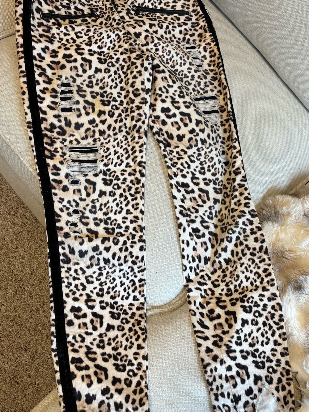 Leopard Print ladies jeans with Black Side Stripe